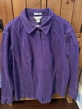 Vtg CJ Banks Women 2X Jacket Dark Purple Needlecord Corduroy Button Long Sleeves