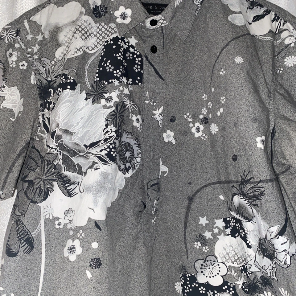 Rag And Bone Made In USA 100% Cotton 1/2 Button Floral Hawaiian Camp Shirt XL - Image 4 of 4