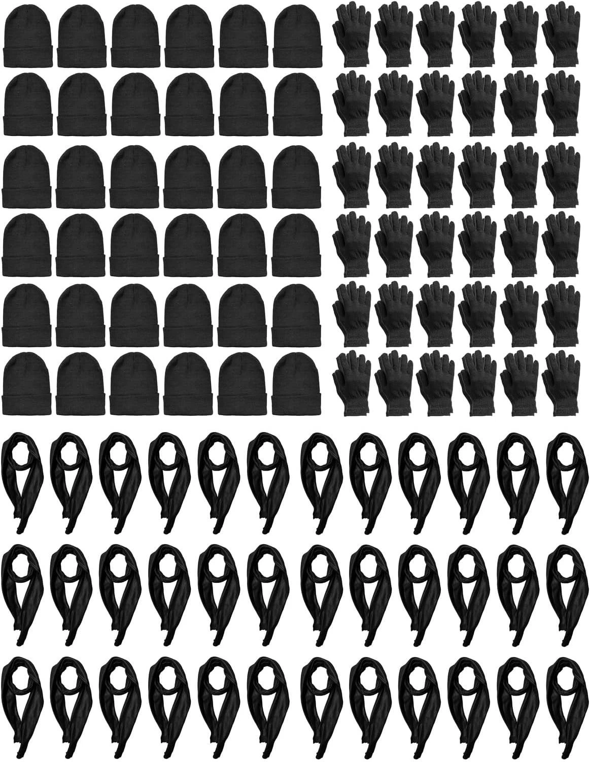 Yacht & Smith Winter Pre Assembled Set, Glove Scarf Beanie (Black 36 (Set of 3))