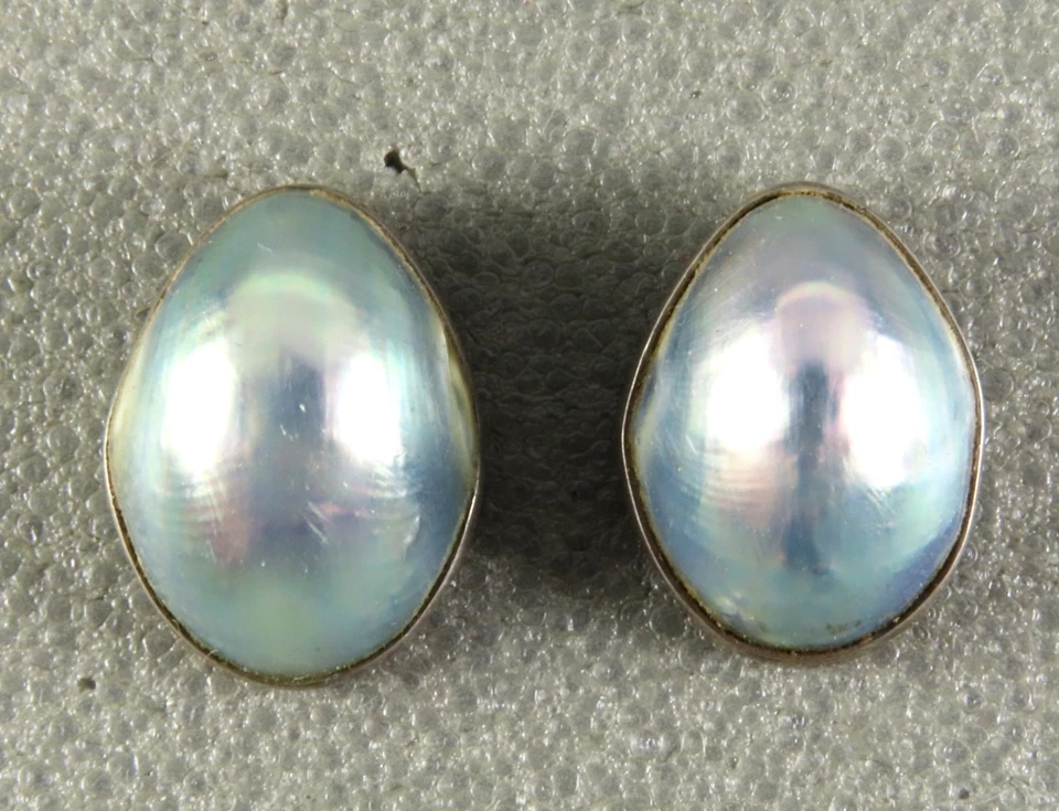 GFMW Great Falls Metal Works PENDIENTES PLATA ESTERLINA Perla Mabe Azul Cúpula Foto 3 de 4