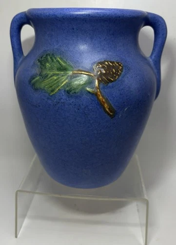 Hywood by Niloak Blue Vase w/ Pine Tree & Cone HL Cipher