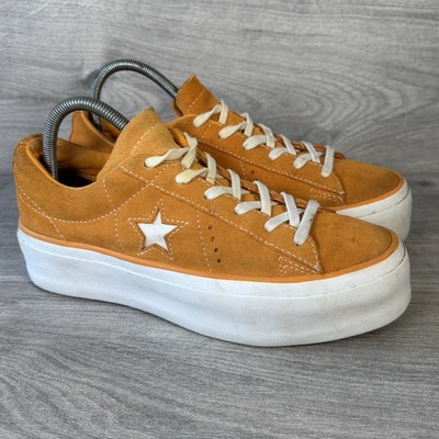 Converse Turnschuhe Damen orange UK Größe 4 Wildleder Schnürschuhe Plateau niedrig ein Stern ox