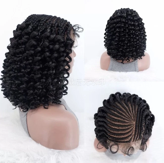 Плетеные парики для черных женщин косы кукурузные парики 13x6 кружевные спереди вьющиеся парики 12 дюймов - Изображение 3 из 4