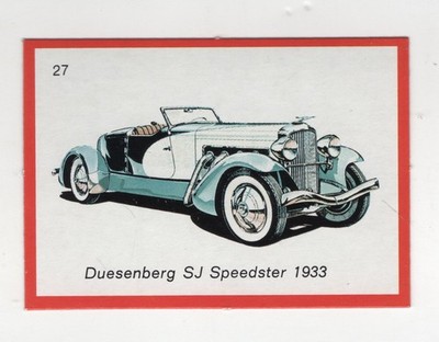 Vintage Cars Gum Card. Dussenberg SJ Speedster 1933