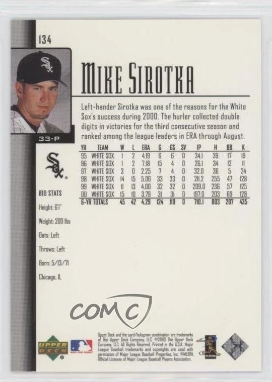 2001 Upper Deck Mike Sirotka #134 - Image 2 of 2