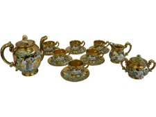 Vintage Capodimonte Tea Set 15-Pice Gold Cherub Design Cups Saucers Teapot 