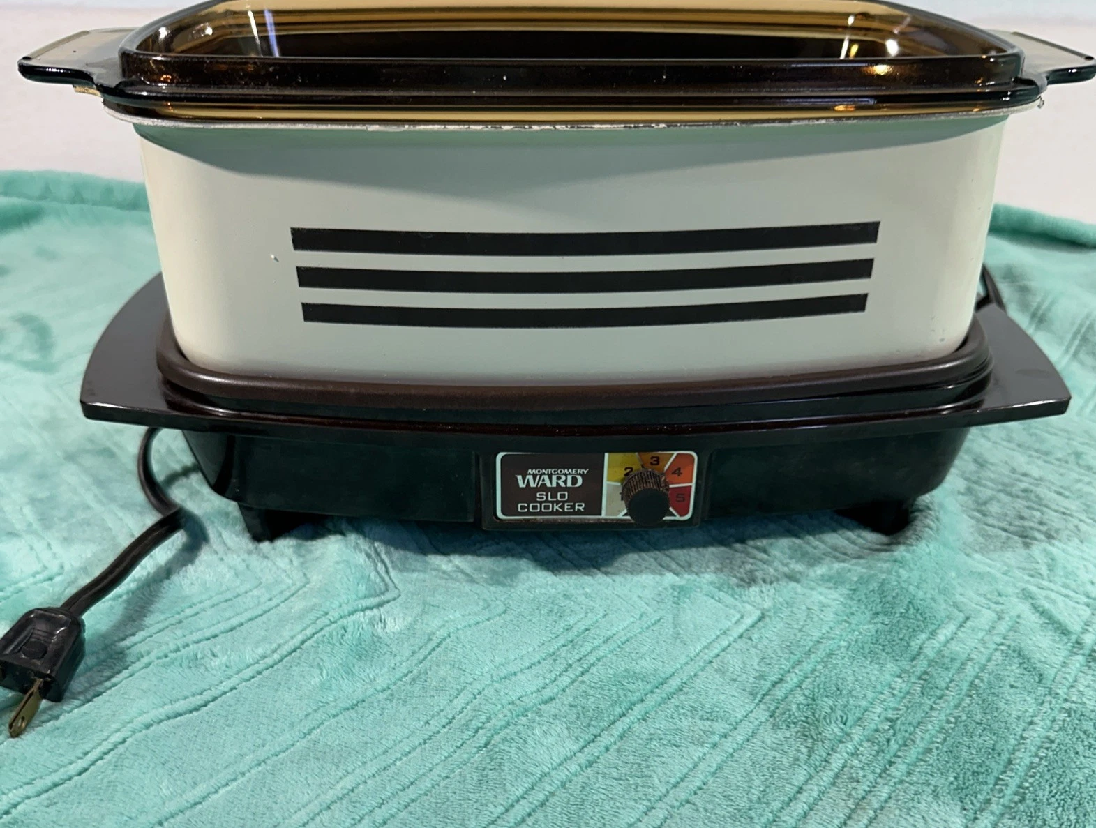Montgomery Ward Slow Cooker Griddle 4 qt Automatic Brown Stripe WORKS.