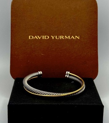 Signed David Yurman two-row crossover 18k yellow gold and sterling silver cuff
