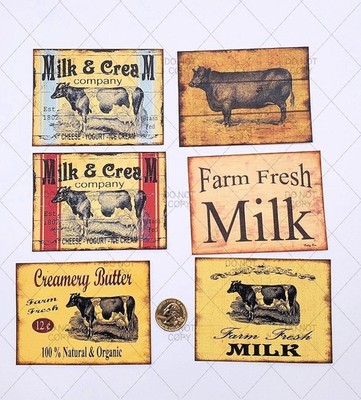 6-Primitive-Farmhouse-Country-Dairy-Pantry-Farm-Linen Cardstock-Labels-Stickers