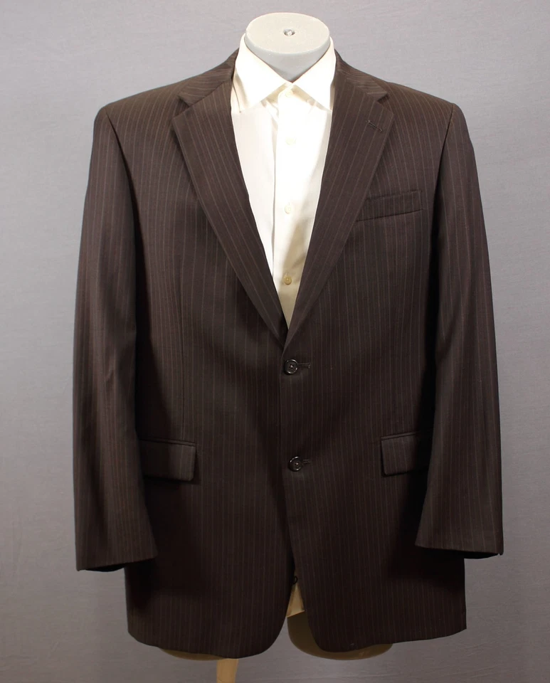 Austin Reed 2 Piece Suit Mens 2 Button Wool Brown Striped 44L Pleated 38" W USA - Image 3 of 4