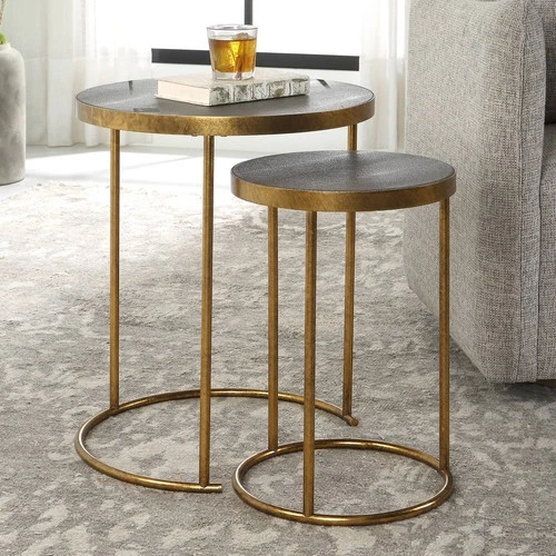 Uttermost Aragon 19.5" Wide Gold and Brass Nesting Tables Set of 2 - Picture 1 of 7
