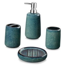 Bathroom Accessories Set, Ceramic Soap Dispenser and Toothbrush Holder Green