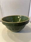 Antique HTF McCoy/Hull Yelloware  Mixing Bowl Green Gothic & Vine Pattern