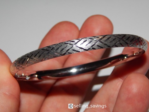 14K WHITE GOLD ETERNAGOLD MATTE DIAMOND CUT 6MM HINGED BANGLE BRACELET SZ LARGE - Picture 6 of 17