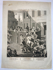WILLIAM HOGARTH 1799 FIRST STAGE OF CRUELTY CARICATURE GRAVURE ORIGINALE