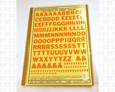Virnex HO Decals Safety Orange 7/16 Inches Bold Gothic Letter Set 2074 Alphabet