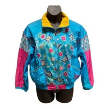 Vintage 90s Windbreaker Track Suit Jacket Butterflies Flowers Size Small