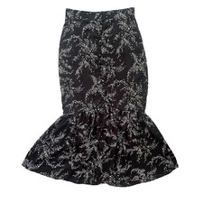 Entro Women  s Sz Small Black White Floral Print Button Front Fishtail Midi Skirt