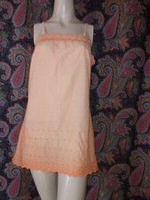 Vintage Orange Cotton Blend Eyelet Sheath Mini Slip Nighty Lingerie 32-34