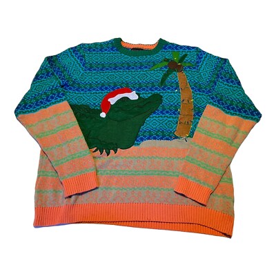 Blizzard Bay SANTA ALLIGATOR Sweater Palm Tree Beach Ugly Christmas Cotton XXL
