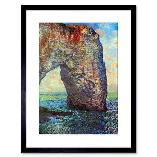 Painting Monet Rocky Cliffs Etretat La Porte Man Framed Print 9x7 Inch ...