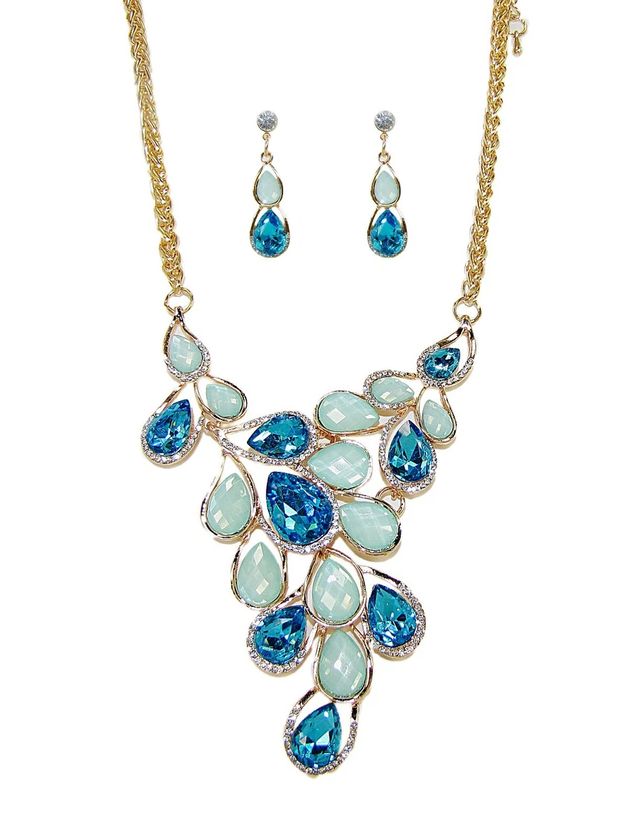 Light blue statement best sale necklace