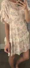 Loft  L Pink Paisley Ruffled Sleeves Lace Trim Tie Back Tunic Dress. NWT $99