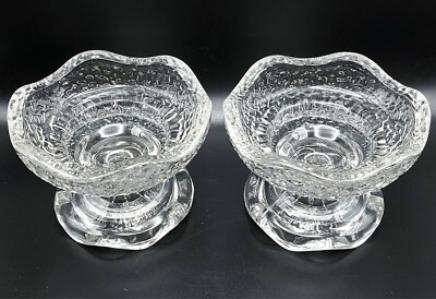 Vintage Anchor Hocking Clear Pebble Glass 2-Candleholders Taper or Pillar 1970s 