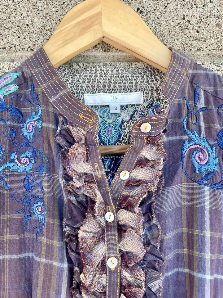 Vestido 3J Workshop Johnny Was S Floral Bordado Púrpura Precio de venta sugerido por el fabricante $318 Boho Campesino Foto 4 de 4