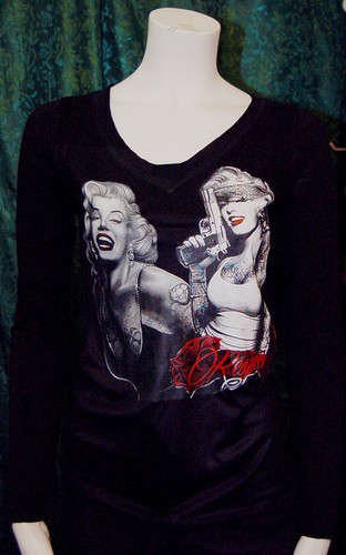 GET EST HIP Two Funny Marilyn Monroe Long Sleeve T-Shirt Stretch Gun & Roses S - Picture 5 of 5