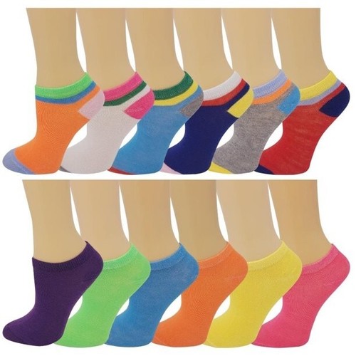 12 Pairs Girls Big Kids Novelty Colorful Low Cut Ankle Socks - Picture 2 of 6