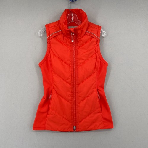 Athleta Rock Ridge PrimaLoft Vest Small Orange Full Zip Pockets Puffer Utility - Picture 2 of 13