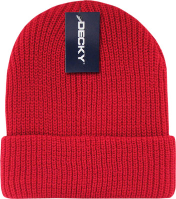 Solid Red Ribbed Watch Cap Beanie Knit Winter Hat Stretch Snowmobile Ski Decky