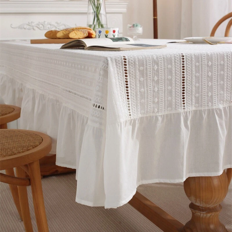 French Romantic Hollow Out Lace Coffee Table Cloth Plain Table Cover Decor Home - Image 2 of 4