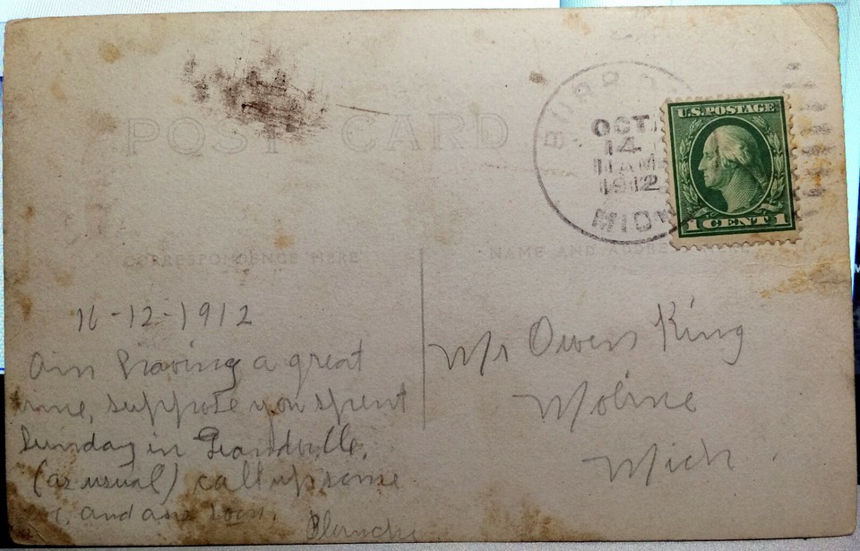 BURR OAK, MICHIGAN, Photo Post Card, STREET SCENE St. Joseph County