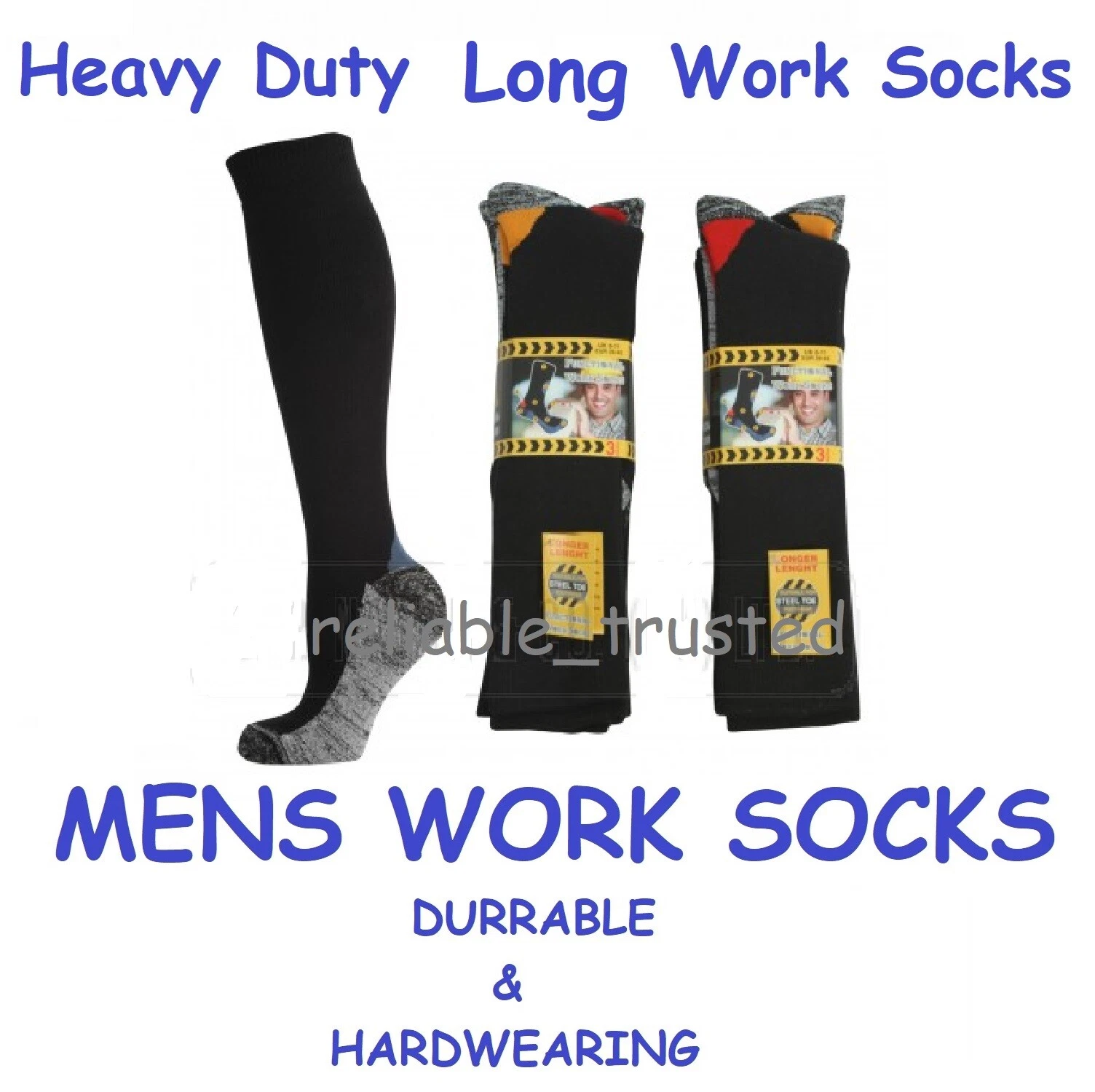 12 x Mens Wool Blend Long Work Socks Black Grey Cushion Sole Reinforce Tow Heel