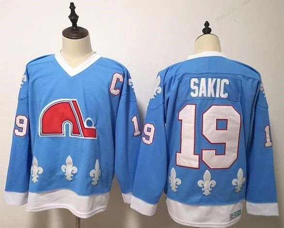 Fanatics Branded NHL Quebec Nordiques Joe Sakic #19 Breakaway Vintage Replica Jersey, Men's, Small, Blue