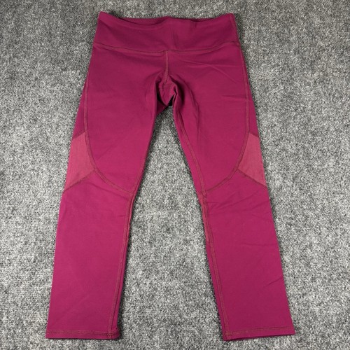 Alo Yoga Cropped Leggings Womens S Berry Pink Mesh Panel Activewear Yoga Pants