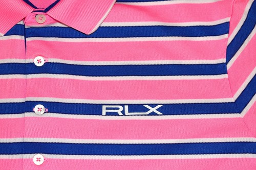RLX Ralph Lauren Men's Large Pink/Blue/White Striped Short Sleeve Polo - Picture 5 of 5