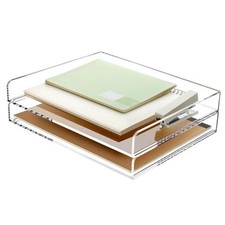 2 Pack- Stackable Paper Letter Tray, A4 File Tray Desk Thin 2 Tier Trays