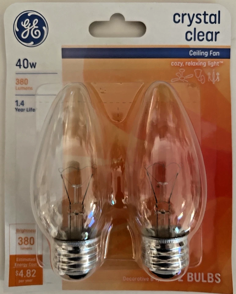Ge Lighting 40w Crystal Clear B13 Type 380 Lumens Faceted Ceiling fan 12 Bulbs - Image 2 of 4