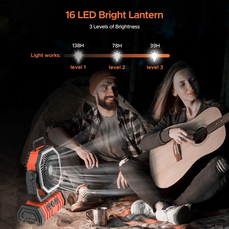 20000 mAh Portable Battery Powered Fan with LED Lights/Hook for Fast Cooling - Image 4 of 4