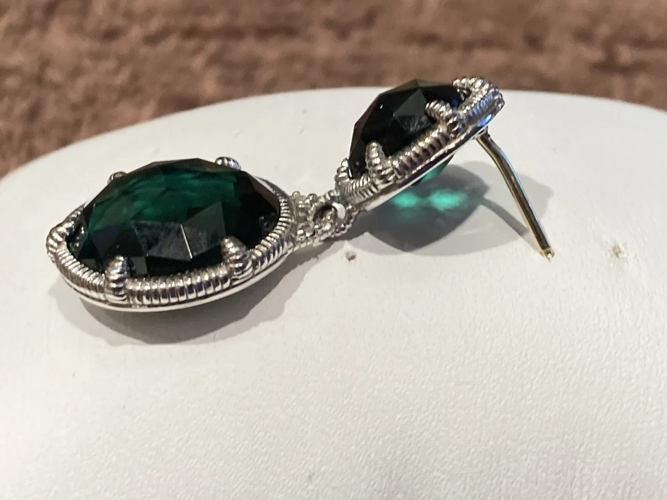 PENDIENTES JUDITH RIPKA JR2 925 ORO AMARILLO 18K CORTE REDONDO CUARZO VERDE Foto 2 de 4