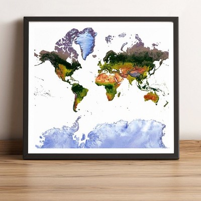 World Map, Mercator Projection World Map, Printed and Framed World Relief Map