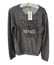 Kenzo Paris Grey Classic Knit Pullover Sweatshirt Embroidered Tiger Women M NWT