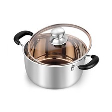 TeamFar 3 Quart Stock Pot, Stainless Steel Pasta Soup 3 Quarts, Silver