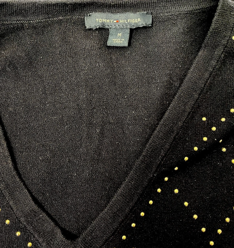 Suéter Tommy Hilfiger Mujer Azul Con Tachuelas Patrón Argyle Talla Mediana Foto 4 de 4