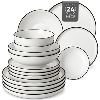 MALACASA 12/16/18/24pcs White Porcelain Dinnerware Set Bowl & Plate Set for 4/6