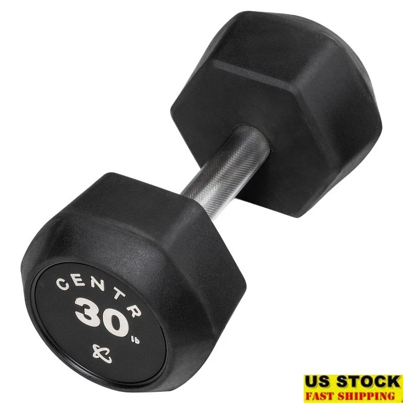 Rubber Dumbbells Fixed Weight No-Roll Design Chrome Handles Home Gym Workout New