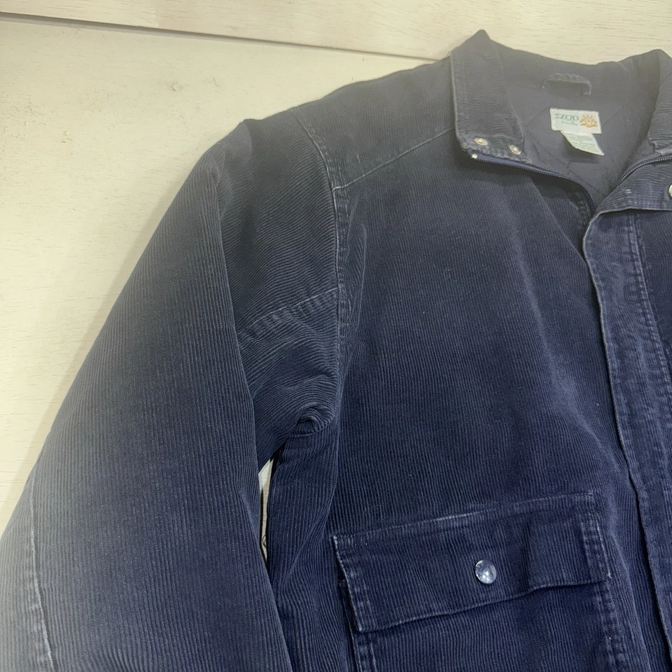 复古 Izod Club 蓝色夹克男式灯芯绒绝缘全拉链口袋大号 — 第 4/4 张图片